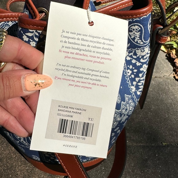 NWT Sezane Mini Farrow Crossbody Bucket Bag in Blue Bandana print - Picture 9 of 10